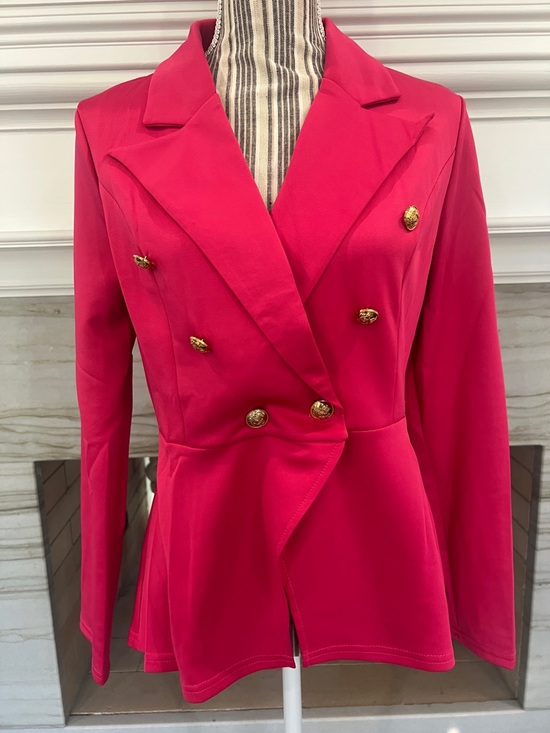 Jackets & Blazers - Women's Double-Breasted Pink Blazer Jacket